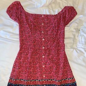 Pink off-the-shoulder sundress